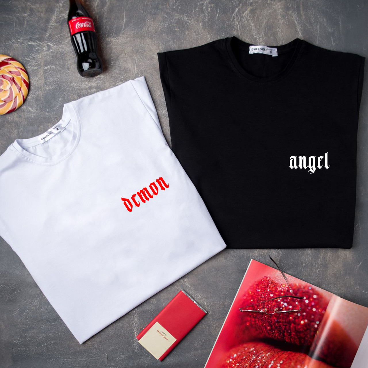 Парні футболки з написом   "Demon/Angel"