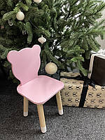 Дитячий дерев'яний стільчик «Ведмежатко» у рожевому кольорі з мдф і бука