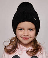 Теплая детская шапка для девочки черная нейлоновая 50 р