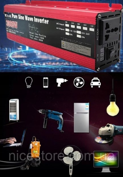 Автомобільний перетворювач UKC AR3000W AC/DC 12V з USB Інвертор у машину навантаження до 3000 Вт