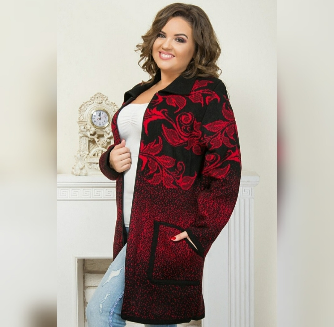 Жіночий в'язаний кардиган із візерунком Червоний, фото 1