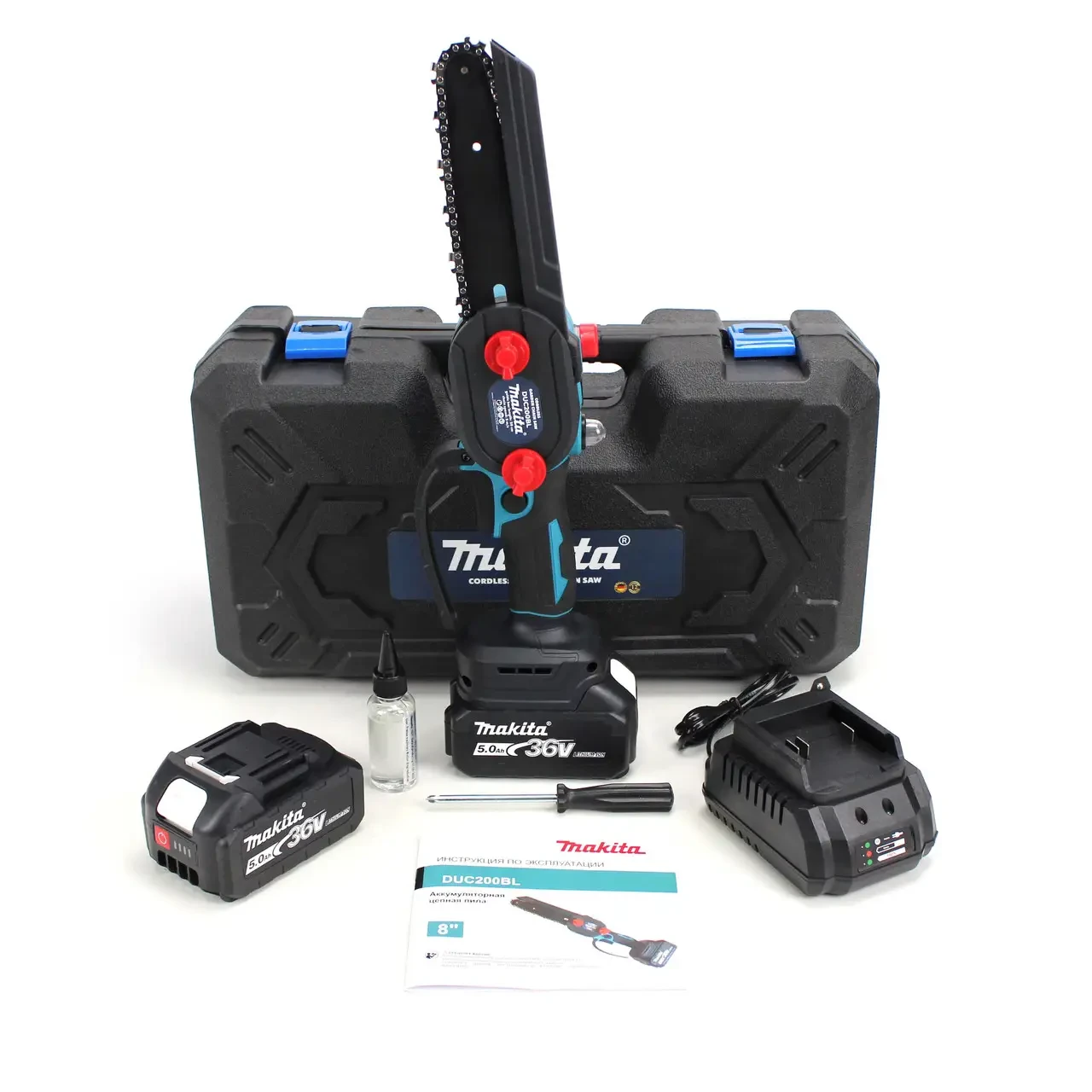 Акумуляторна ланцюгова пила Makita DUC200BL, 15см, +(2 Акум.* 5.0 A/h+заряд.)
