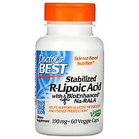 Doctor's Best, Стабилизированная R-липоевая кислота 100 мг, R-Lipoic-Acid, 60 растительных капсул