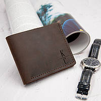 Мужской кошелек с гравировкой, кожаный бумажник, портмоне из натуральной кожи 4 карты + монеты, Виски, Картонная коробка