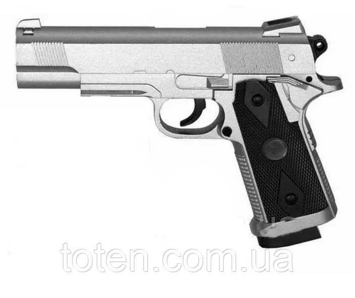 Пістолет металевий сталевий колір на кульках 6 мм ігровий, фото 1