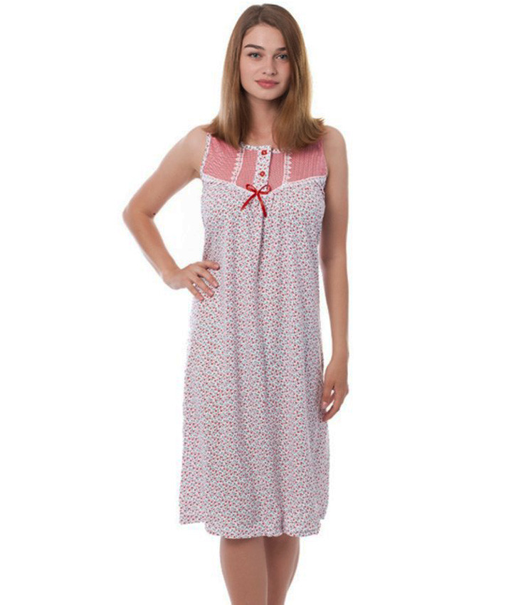 Хлопоковая женская ночнушка без рукава, трикотажная ночная рубашка для ...