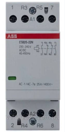 Модульний контактор 2НO+2НЗ контакти 25А Uкат=220В AC ABB АВР Генератор