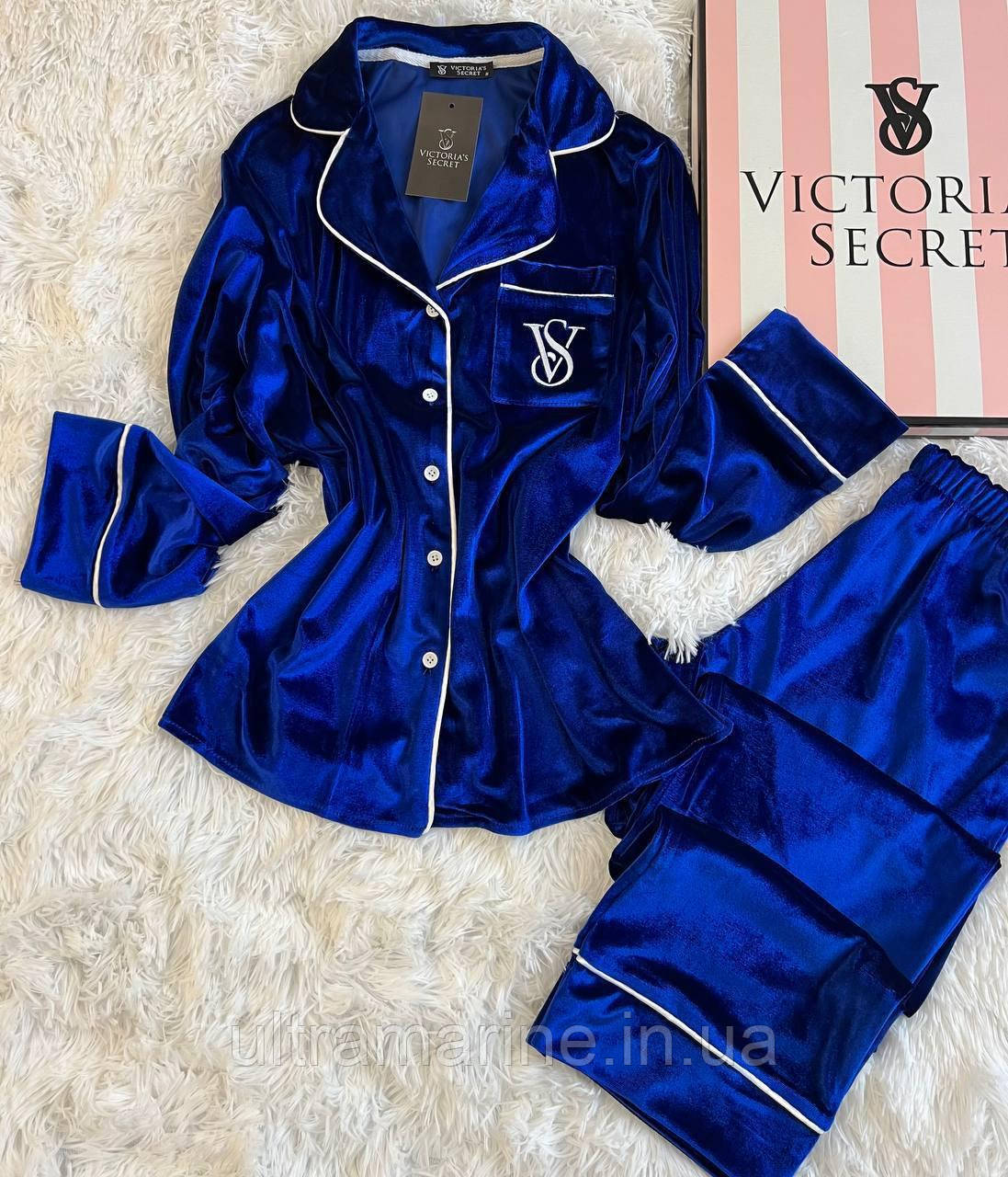 Модна жіноча піжама бренд Victoria's Secret оксамит синій електрик