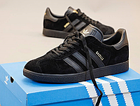 Кроссовки мужские Adidas Gazelle Black Shoes Кеды Адидас Газели черные замшевые низкие три полоски