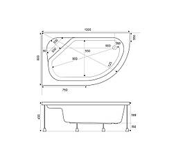 Душовий піддон 120*80*45 см акриловий асиметричний з панеллю та сифоном Ferisiya Shower (Туреччина) правий, фото 4