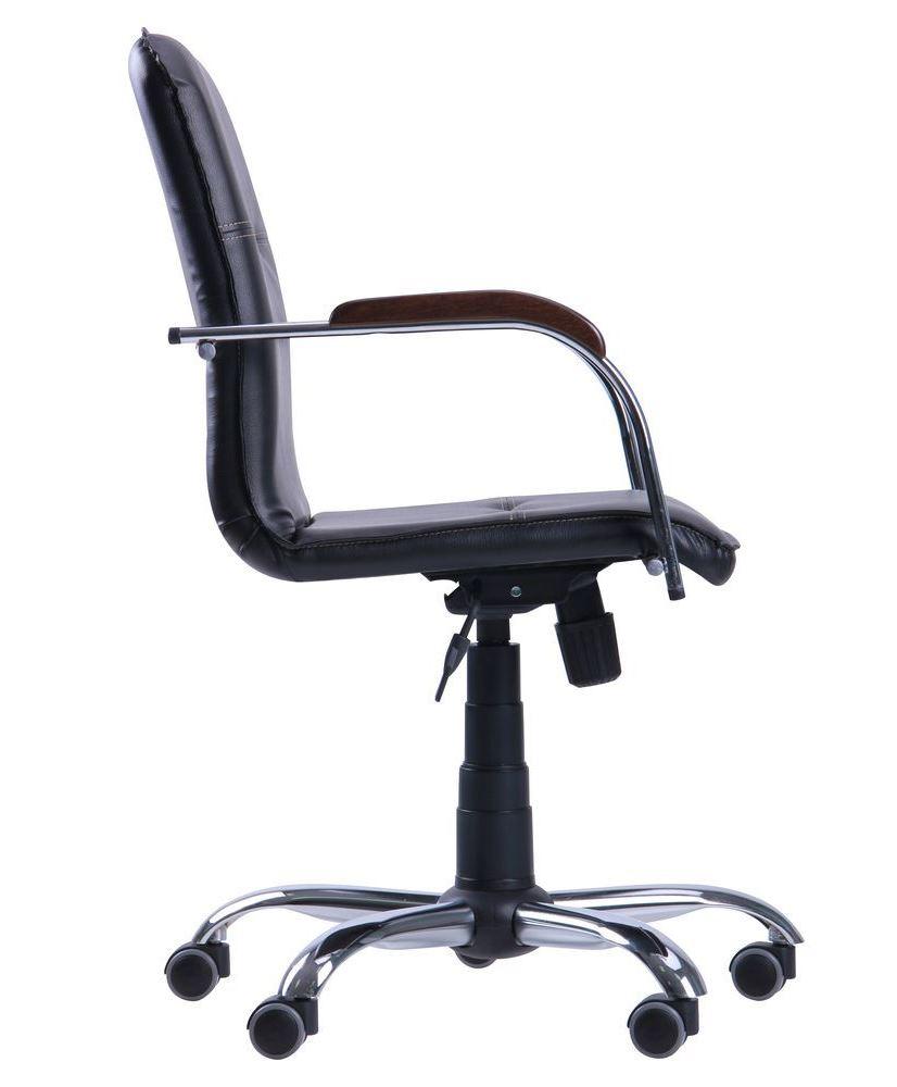 Кресло офисное мягкое с подлокотникам из дерева Самба-RC Хром венге Скаден черный без канта на роликах TM AMF - фото 3 - id-p1765411086
