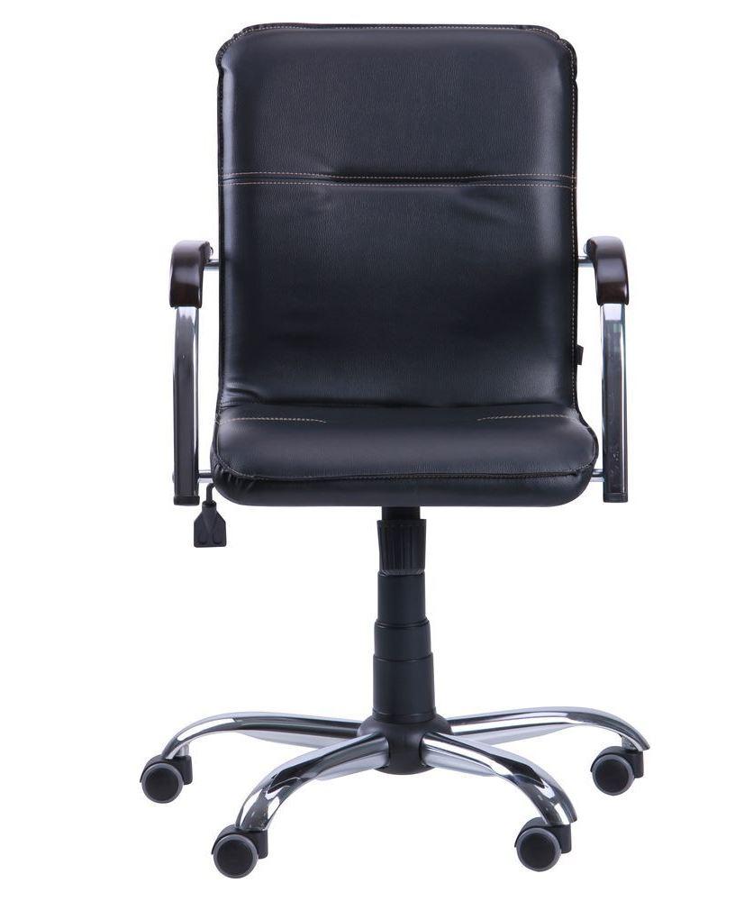 Кресло офисное мягкое с подлокотникам из дерева Самба-RC Хром венге Скаден черный без канта на роликах TM AMF - фото 4 - id-p1765411086
