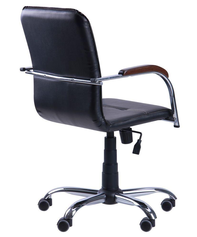 Кресло офисное мягкое с подлокотникам из дерева Самба-RC Хром венге Скаден черный без канта на роликах TM AMF - фото 2 - id-p1765411086