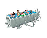 Каркасний прямокутний басейн (300 x 175 x 80 см, 3539 л, сходи, фільтр-насос) Intex 26784 Сірий, фото 3