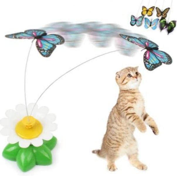 Іграшка для кішок квітка з метеликом, що обертається, на батарейках
