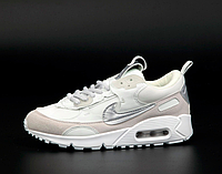 Кроссовки женские Nike Air Max 90 Futura серые с белым, Найк Аир Макс 90 замша, текстиль. код KD-14218