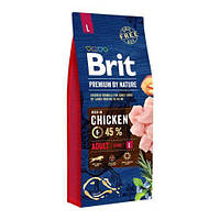 Сухой корм для взрослых собак крупных пород Brit Premium Adult L (весом от 25 до 45 кг) 15 кг с курицей