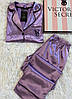 Шовкова ночна піжама Victoria's Secret з рубашкою лілова, фото 2