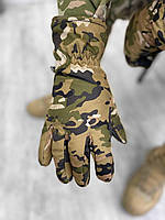 Зимние перчатки софтшелл двойной флис сенсорные Тактические перчатки Softshell закрытые сенсорные (DB-13423)