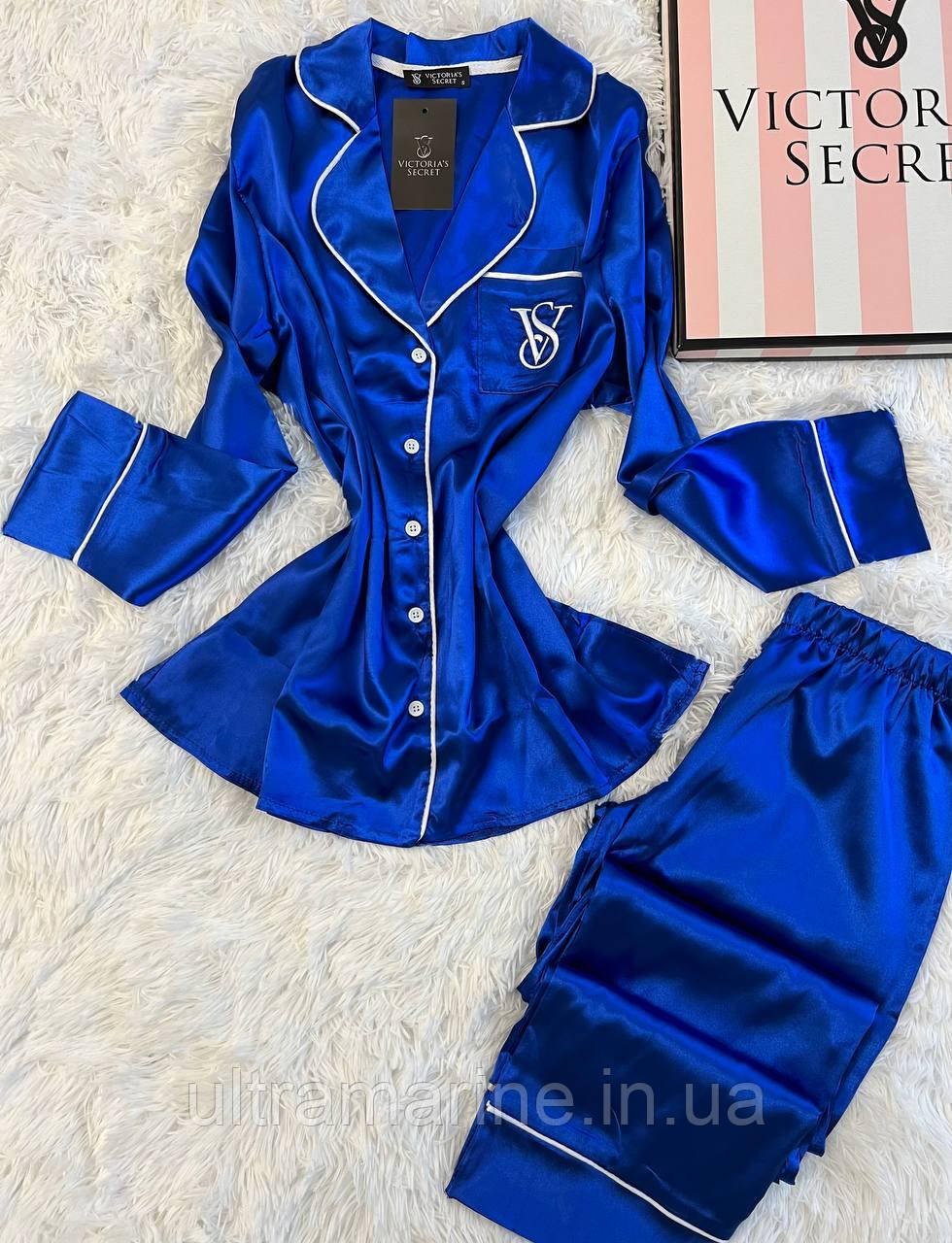 Шовкова піжама Victoria's Secret синій електрик Вікторія Сікрет