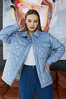 Современная демисезонная куртка пиджак стеганная оверсайз 42-48 размеры разные расцветки Голубой, 42