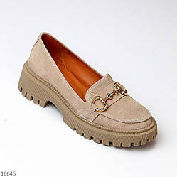 Універсальні світлі бежеві туфлі лофери натуральна замша в асортименті