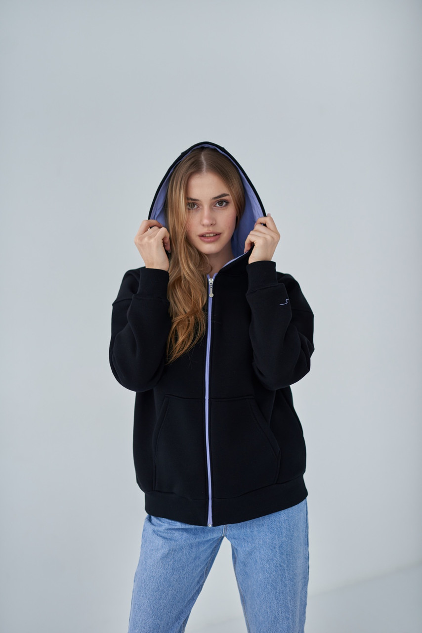 Толстовка жіноча утеплена на блискавці з капюшоном однотонна S-M, фото 1