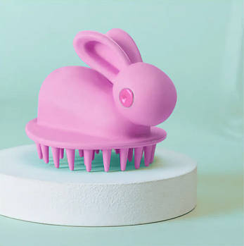 Силіконова щітка-масажер для миття голови Rabbit рожева