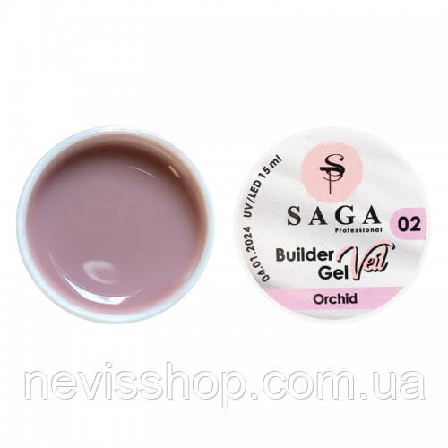 Гель для нарощування Saga Professional Builder Gel Veil 02 Orchid, 15 мл