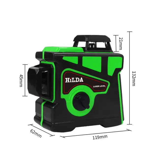 Лазерный уровень Hilda 3D 12 линий + тренога зеленый луч - фото 4 - id-p1765597846