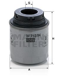Фільтр оливний MANN W712/94 SKODA FABIA 07-14/RAPID 12-/OCTAVIA 08-13/SUPERB 08-15. VW GOLF 0-13/PASSAT 10-14, фото 1