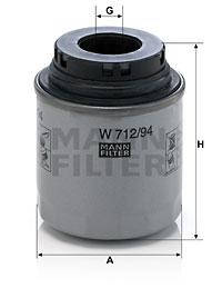 Фільтр оливний MANN W712/94 SKODA FABIA 07-14/RAPID 12-/OCTAVIA 08-13/SUPERB 08-15. VW GOLF 0-13/PASSAT 10-14