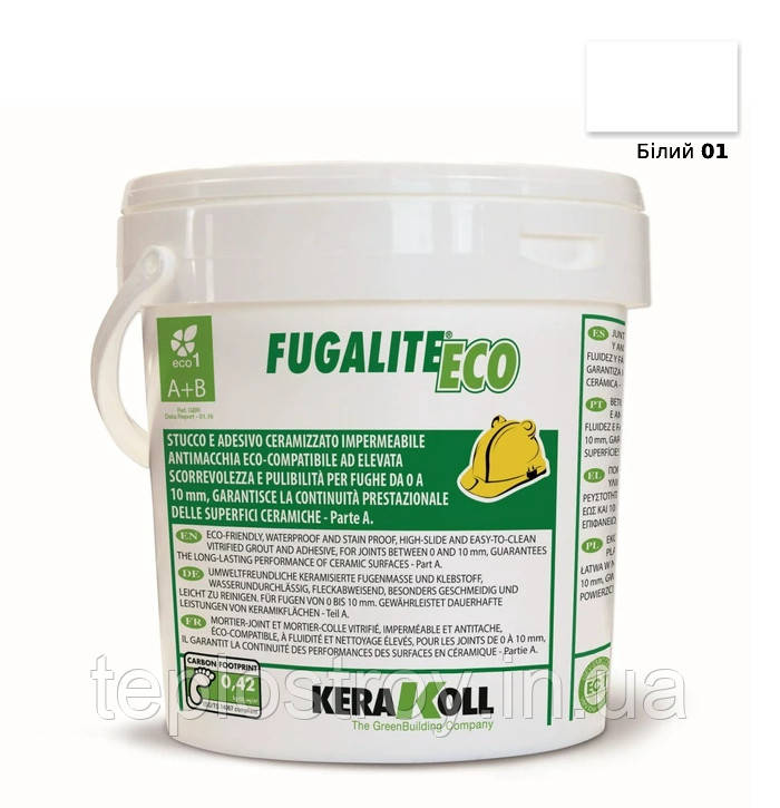 Епоксидна затирка для плитки, мозаїки та керамограніту Kerakoll Fugalite Eco 01 (білий) відро 3 кг, фото 1