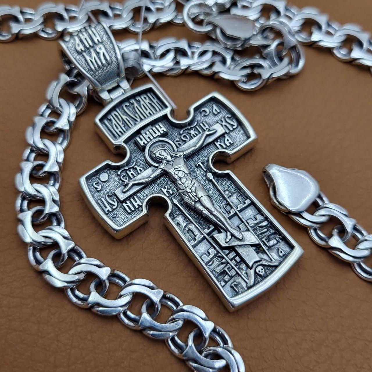 Комплект срібний чорнений ланцюжок бісмарк з хрестиком 925 проба