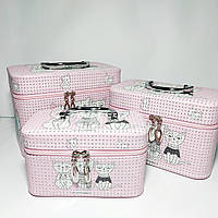 Набір боксів для косметики 3 шт. рожевий