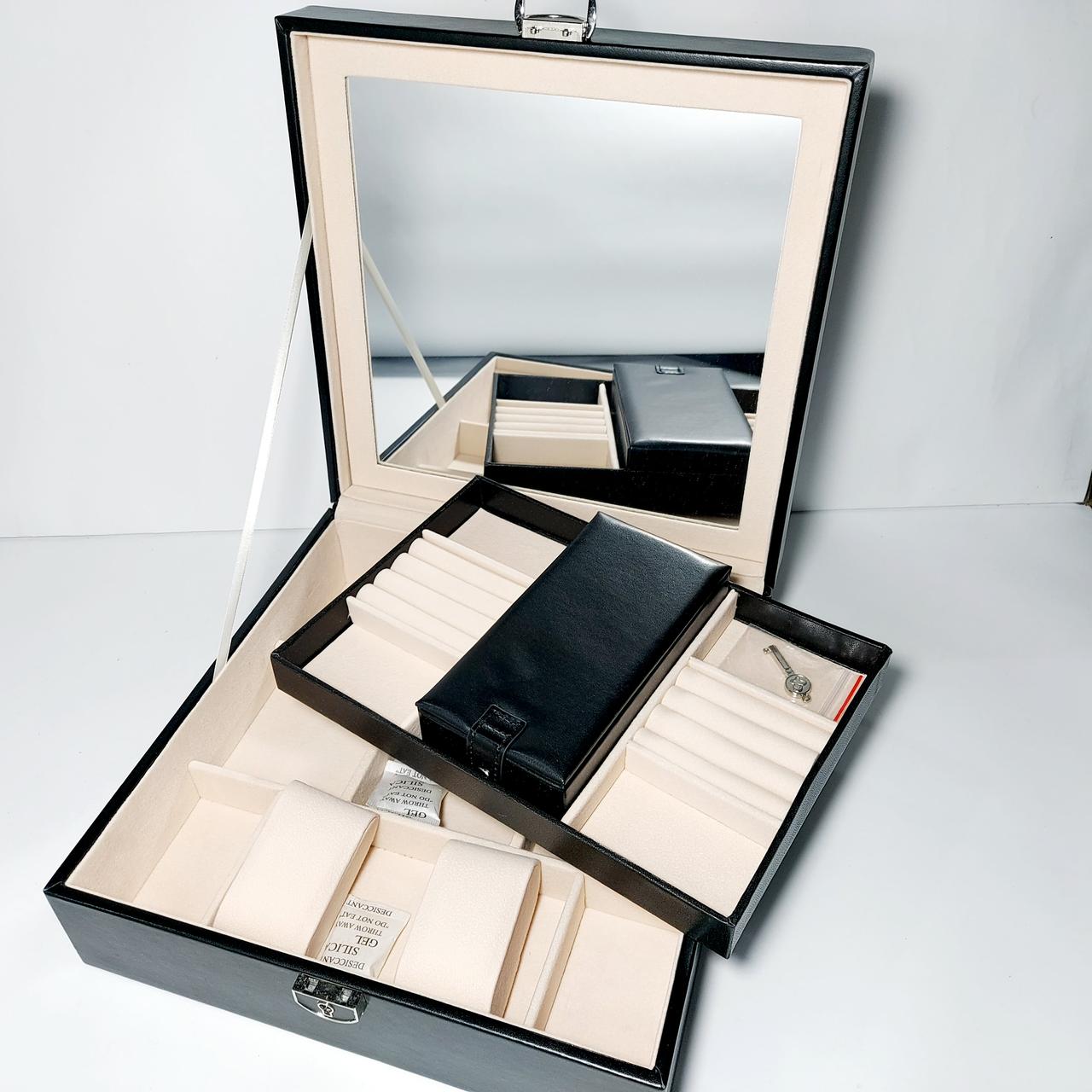 Скринька для прикрас шкірозамінник велика чорна, фото 1