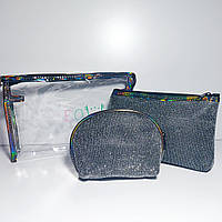 Косметички набір 3в1 силікон і текстиль чорний