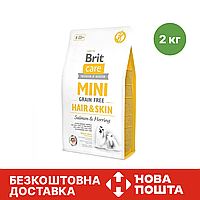 Сухой корм для собак миниатюрных пород, здоровая шерсть Brit Care Mini GF Hair & Skin 2 кг (лосось и сельдь)