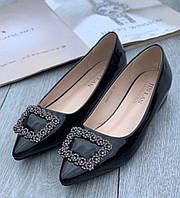 Туфлі лакові жіночі на низькому широкому каблуці 35 36 37