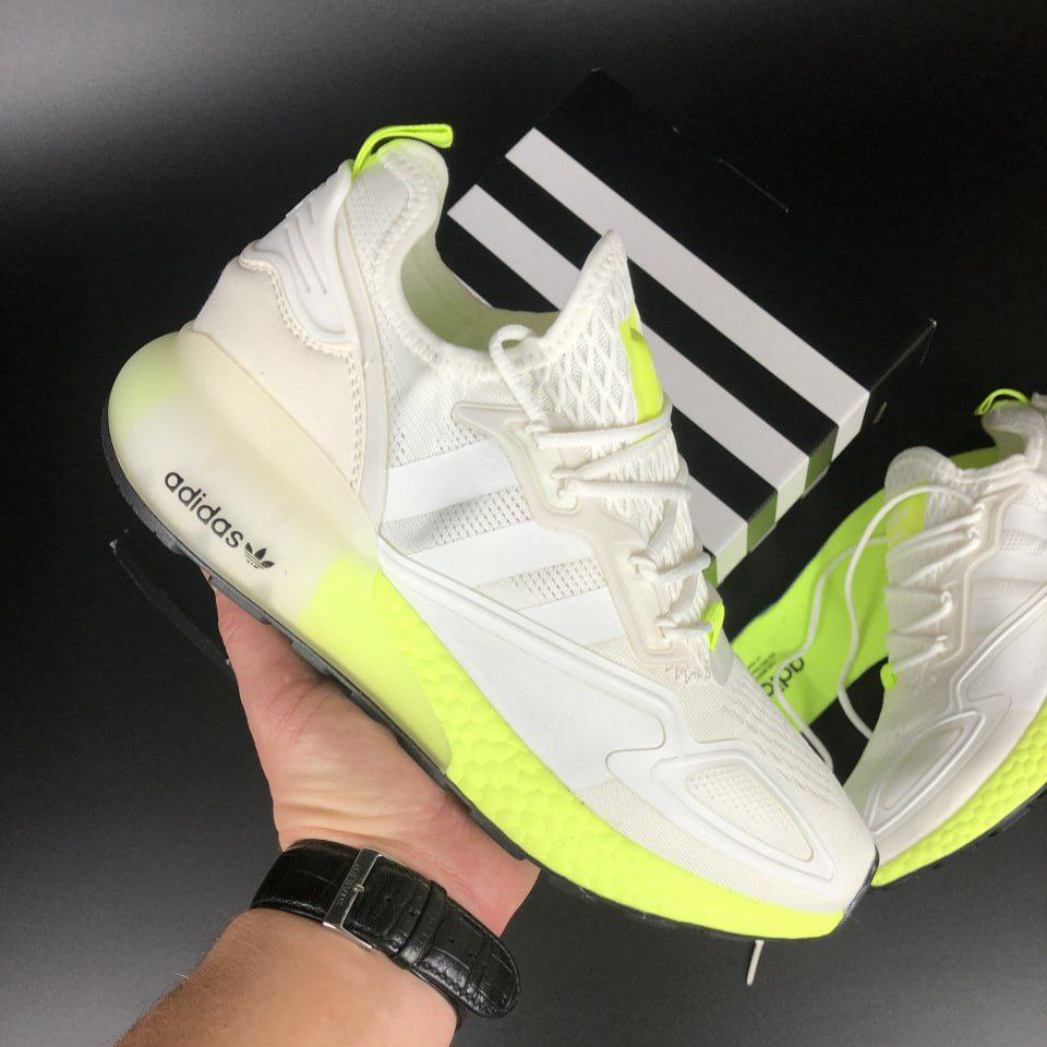 Чоловічі кросівки Adidas Zx 2K Boost 2.0 сіточка спортивні для тренування бежеві салатові