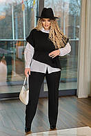 Женский стильный черно-белый костюм-тройка из брюк, рубашки и кофты большие размеры