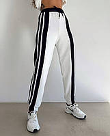 Женские весенние спортивные универсальные базовые штаны в полоску высокая посадка цвет белый чёрный серый