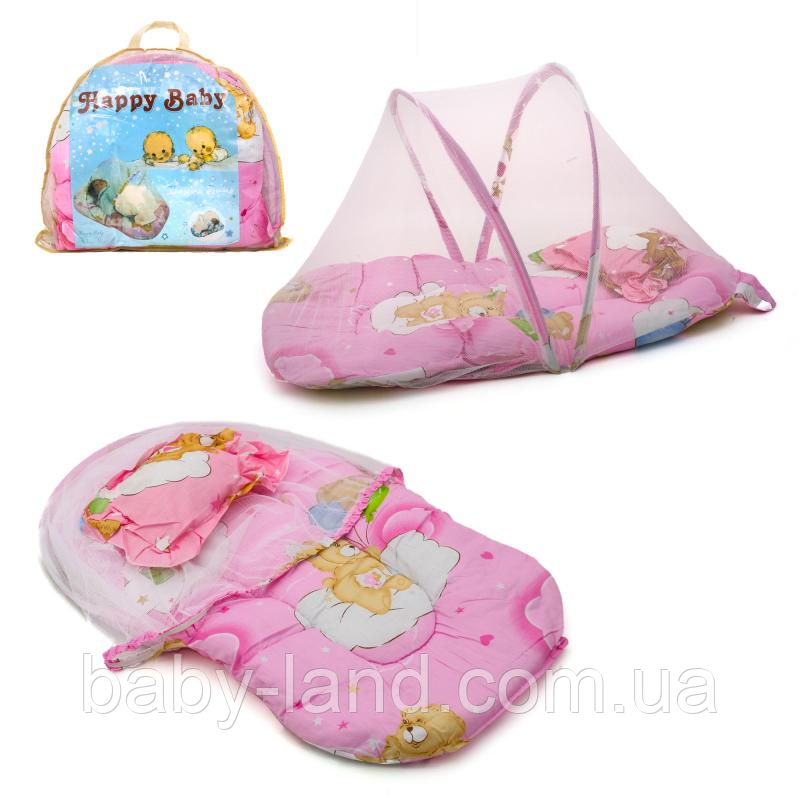 Килимок для немовляти з москітною сіткою та подушкою W6500-18 Рожевий