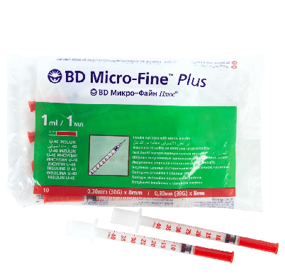 BD Micro-Fine™ Шприц 1мл U-40 інсуліновий 30G (0,30 x 8,0 мм)