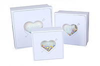 Подарочные коробки квадратные с сердечком (комплект 3 шт), разм.L: 21.5*21.5*10 см