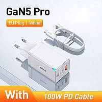 Сетевое зарядное устройство Baseus 65W GaN5 Pro и кабель Type C to Type C PD 100W White (CCGP120202)