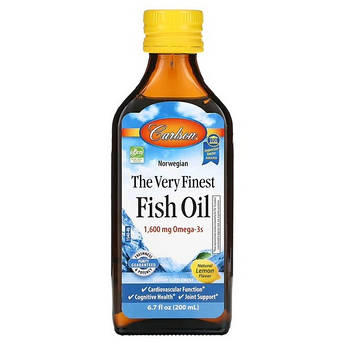Carlson Labs Fish Oil Omega-3 1,600 mg 200 мл, Лимон