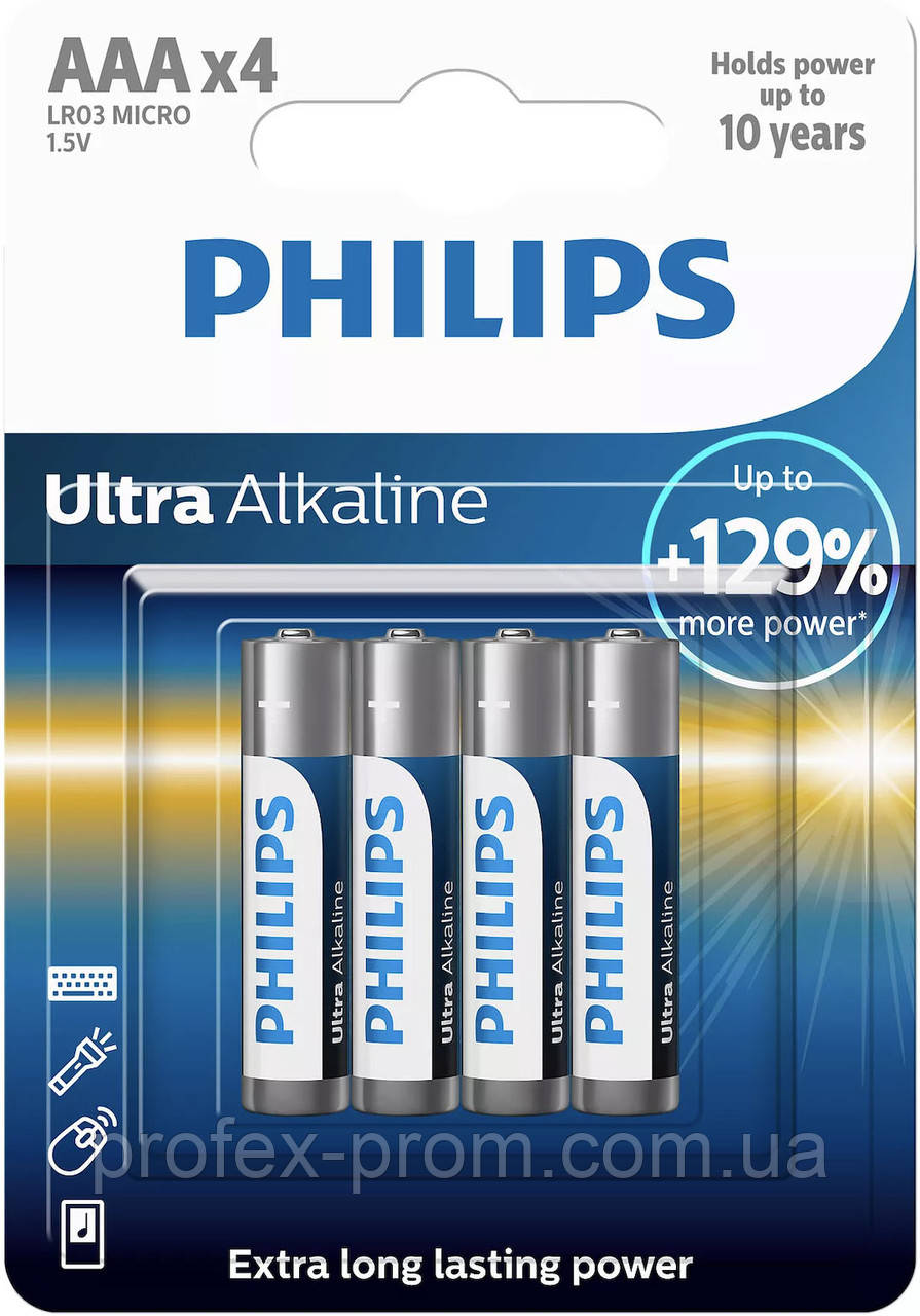 Батарея Philips LR03/AAA Ultra Alkaline В4 (блістер) (шт.), фото 1