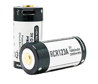 Литиевый Аккумулятор Keeppower RCR123A 3.0В 1000mAh + micro USB (P1634U2), Батареи и аккумуляторы