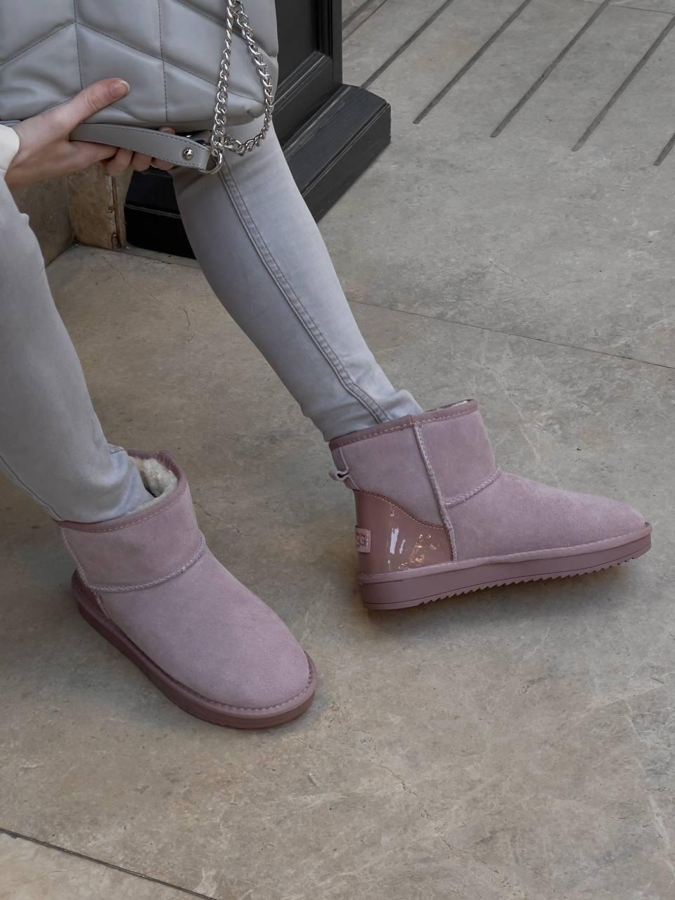Женские Кожаные Демисезонные Ботинки UGG Pink (Лакований Задник ...